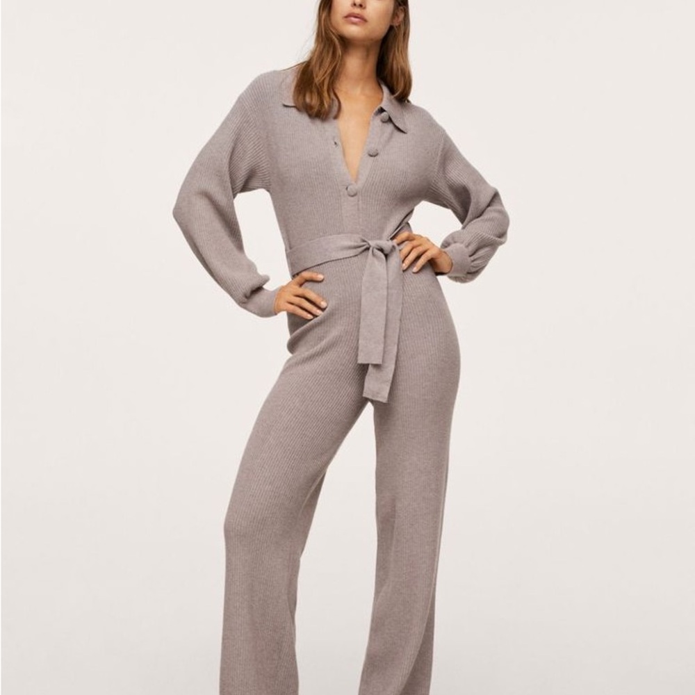 Mango Taupe Knit Jumpsuit